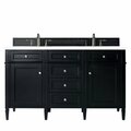 James Martin Vanities Brittany 60in Double Vanity, Black Onyx w/ 3 CM White Zeus Quartz Top 650-V60D-BKO-3WZ